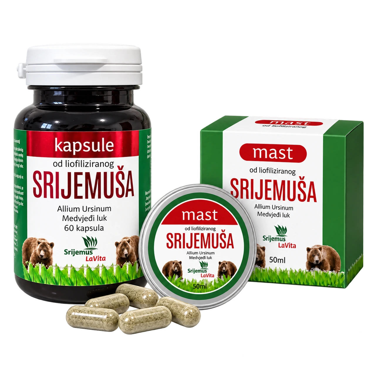 1 paket: 60 kapsula i mast 50 ml