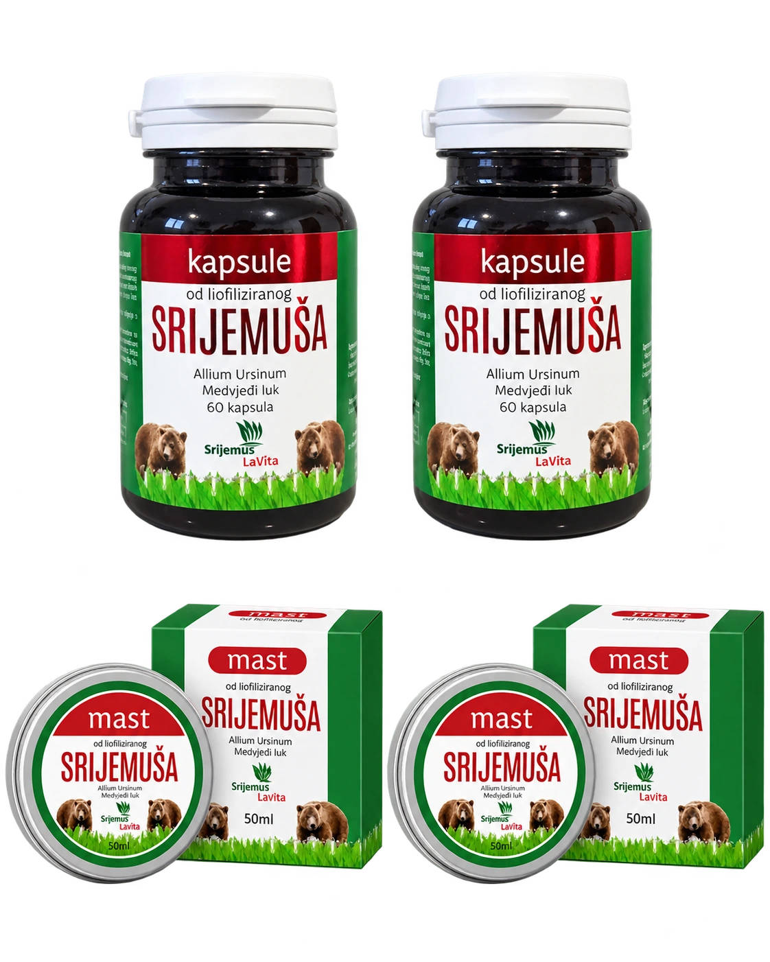 2 paketa: 120 kapsula i 2 masti 50 ml